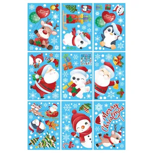 Set of 9 Christmas window stickers featuring Santa, reindeer, and snowman for glass decor