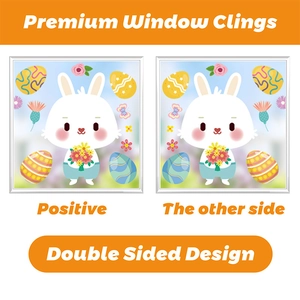 Double-sided Easter window clings showing cute rabbit and colorful eggs on both sides