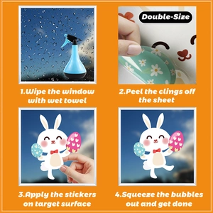 Detailed four-step guide for applying double-sided Easter bunny window decals with water