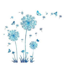 Blue gradient dandelion wall stickers with butterflies for living room and bedroom decor