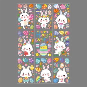 Detailed 9-piece Easter window sticker set with bunnies, colorful eggs and chicks