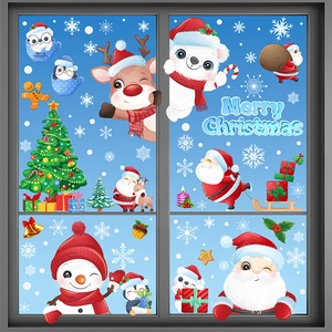 Stickers de Noël pour fenêtres avec Père Noël renne et flocons pour décoration vitrée