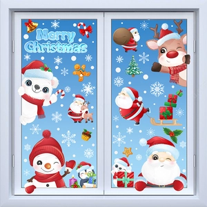 Autocollants Fenêtre Noël Statiques Père Noël Renne Flocon Neige Double Face Décoration Festive