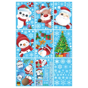 9-piece set of Christmas window stickers featuring Santa Claus, reindeer, and snowflakes