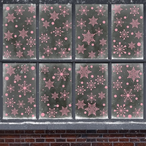 Pink snowflake electrostatic window stickers with geometric patterns for winter home decor