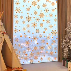 Orange snowflake static window stickers set for winter holiday glass home decor