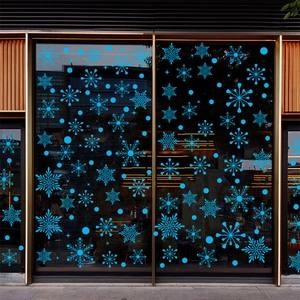 Blue snowflake static window stickers for Christmas glass decoration on storefronts