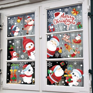 Christmas window stickers set with Santa Claus, Snowman and Merry Christmas lettering