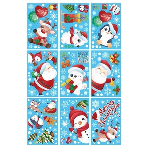 9 sheets of Christmas window stickers featuring Santa, reindeer, and snowman designs