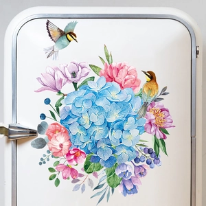 Waterproof watercolor bird and flower wall stickers for bathroom and home decoration