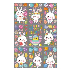 9-sheet Easter window decals set featuring colorful eggs, cute rabbits and spring flowers