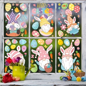 Easter Window Clings Static Cling Double Sided Gnomes Rabbit Eggs Glass Decals Holiday Decorations For Home School Office