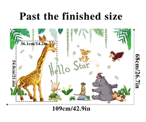 Guide des dimensions détaillées pour stickers muraux animaux avec mesures de mise en page