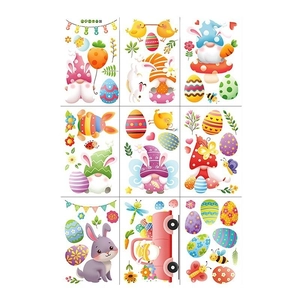 9-sheet set of Easter window clings featuring cute gnomes, bunnies, and colorful eggs