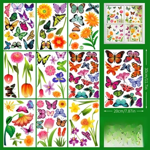 Detail view of 9-sheet spring flower and butterfly static window clings with 81 decals