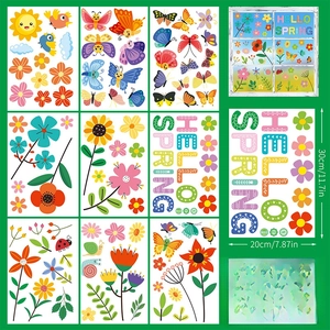 Detail of 9-sheet Spring static window clings with flowers and butterflies pattern