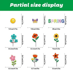 Detailed size chart for spring flower and butterfly window clings with exact dimensions