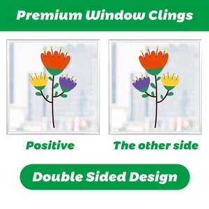 Double-sided spring flower window clings showing consistent colors on both sides