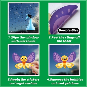 Double-sided butterfly window stickers with a step-by-step installation guide