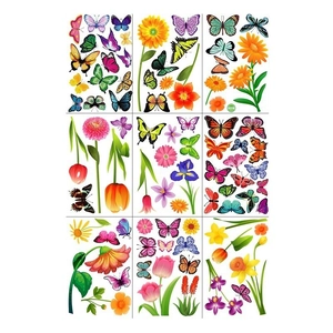 Spring flower and butterfly static window clings set for glass door home decoration