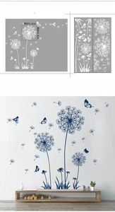 Detail view of 159x135cm dandelion and butterfly PVC wall stickers with layout dimensions