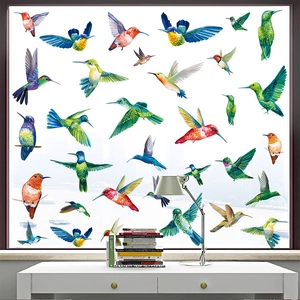 Colorful hummingbird static window clings set for glass anti-collision home decor