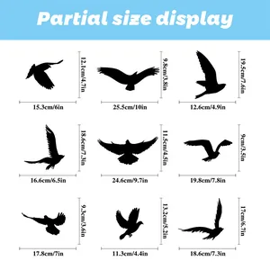 Tableau des tailles avec dimensions détaillées de 9 stickers oiseaux anti-collision noirs