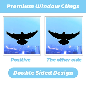 Autocollants oiseaux noirs double face montrant la même vue des deux côtés du verre