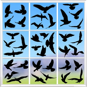 Black bird silhouette window decals with multiple flight poses for home glass decor