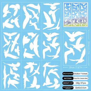 Set of 9 hummingbird window clings showing 37 white anti-collision static glass stickers