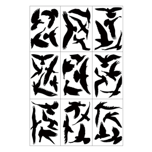 Détail de neuf stickers silhouettes de colibris noirs pour prévenir les chocs d'oiseaux