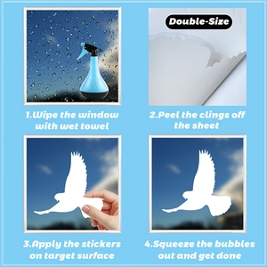 Four-step installation guide for hummingbird anti-collision window clings with static cling