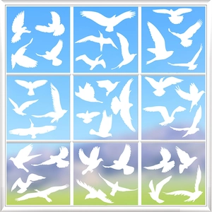 Colorful hummingbird window stickers and white bird silhouettes for anti-collision home decor