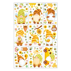 Spring Bee Festival gnome window clings with sunflowers and honey bees decals