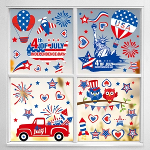 4th of July Independence Day window clings with Statue of Liberty and festive owls