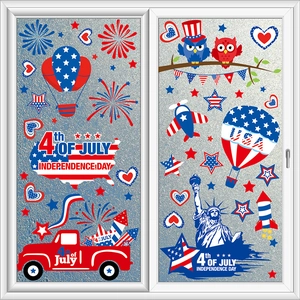 Independence Day window clings featuring Statue of Liberty and owl for July 4th decor