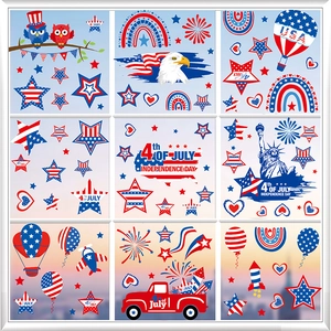 Detail of 4th of July window clings with Independence Day gnomes and Statue of Liberty