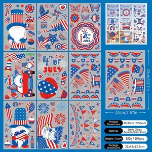 Detail view of 9-sheet set of patriotic gnome window clings for July 4th decor