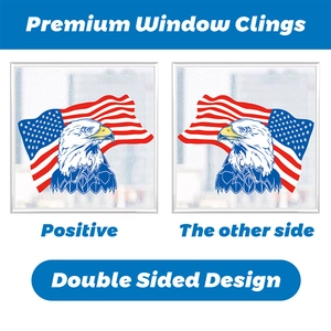 Double-sided window stickers featuring American flags and bald eagles for Independence Day