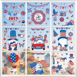 Detailed sheet showing 9 Independence Day gnomes and 4th of July window clings