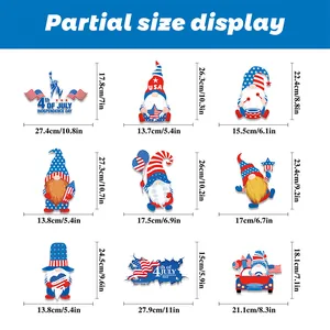 Size chart showing 9 American Independence Day window decals with precise measurements