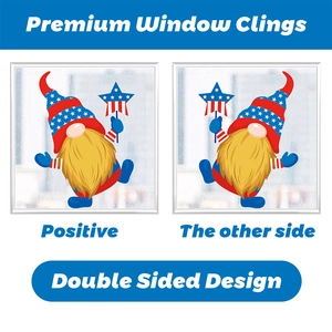 Double-sided Independence Day gnome window cling showing vibrant patterns from both sides