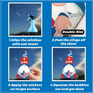 Four-step installation guide for Independence Day gnome static window decals