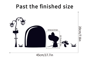 Detailed size chart for cute mouse wall stickers with vintage lamp and mushroom decals