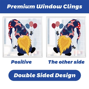 Double-sided Independence Day gnome window clings with classic red white and blue patterns