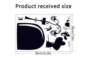 Size specifications for cute mouse hole wall decals with mushroom and house silhouettes