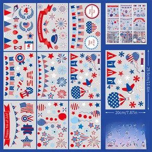 Set of 9 double-sided 4th of July window clings with flags, fireworks and cute gnomes
