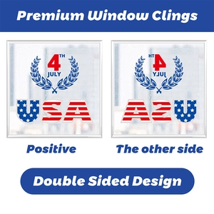 Double-sided Independence Day window clings showing USA text and star-spangled banner graphics