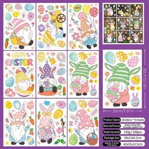 Detalles de tamaños y diseños de hojas de pegatinas estáticas de Pascua