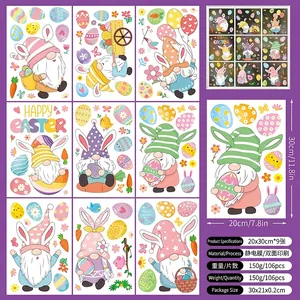 Detailed sheet sizes and layouts for Easter gnome static window stickers set